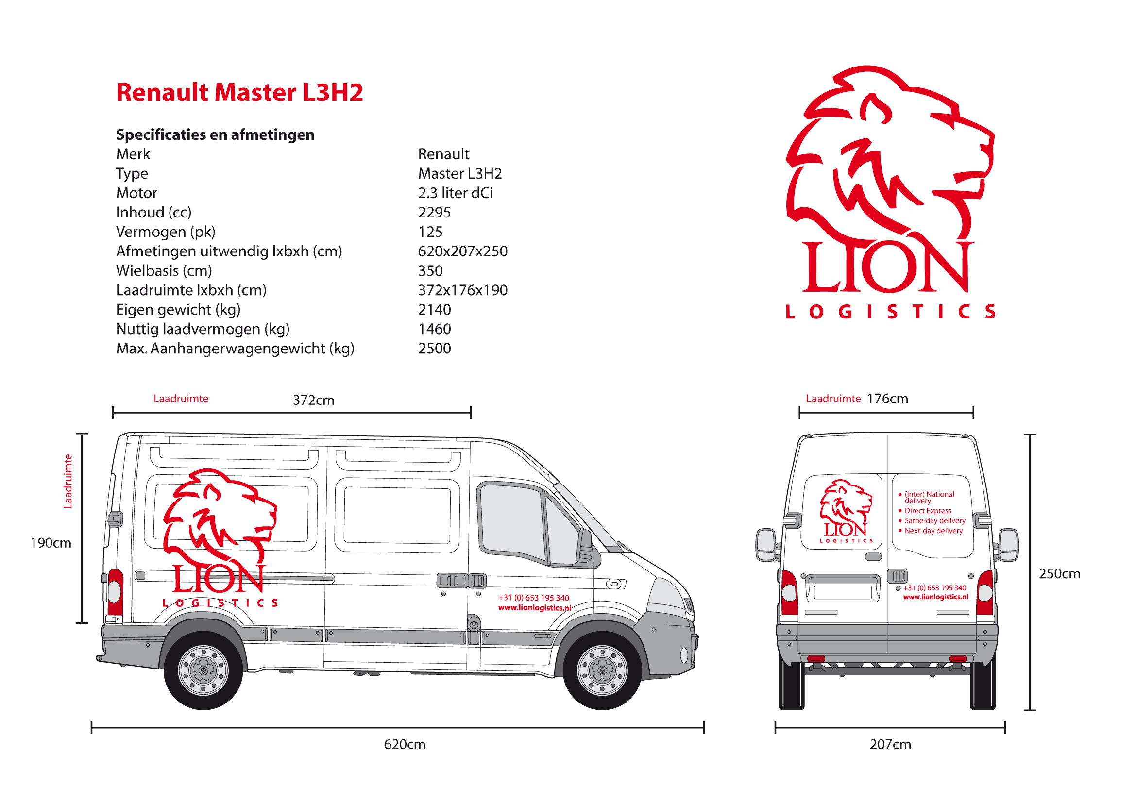 Renault Master L3H2 van Lion Logistics